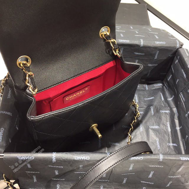 Chanel女包 AS1357 Chanel2020新款圓環手柄方胖子口蓋包 菱格羊皮鏈條手提包  djc3953